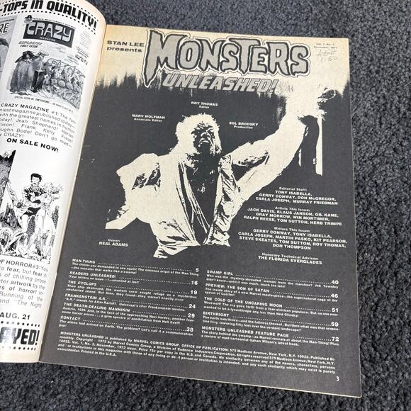 Monsters Unleashed! #3 November 1973 - Marvel Curtis Comics - Man-Thing Vintage - Picture 6 of 9